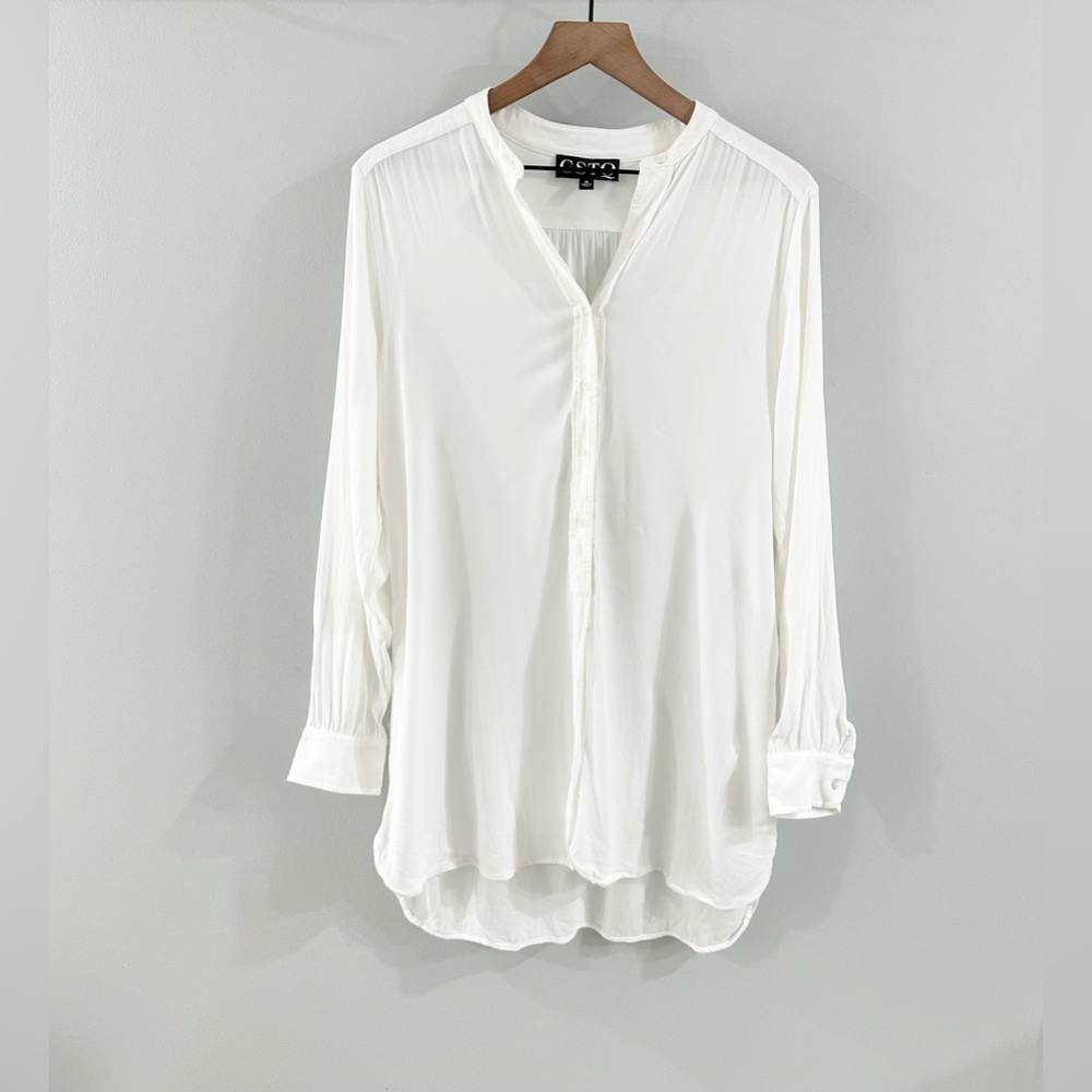 Gstq Button Front Split Hem Tunic White Size Medi… - image 1